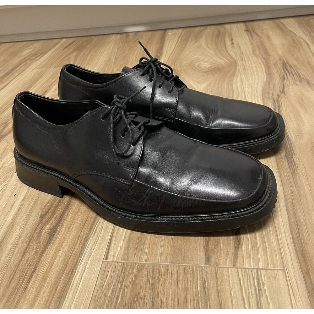 Bachrach 06315 Square Toe Dress Shoes Mens Black Leather Size 12 Made In Italy